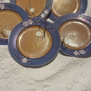 Vintage Hand Painted Takita Lustreware 9” Dessert Plates - Japan